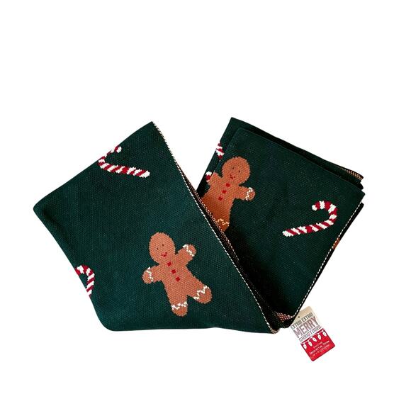 Oversized Gingerbread Candy Cane Cotton Throw Blanket 50x70 Christmas Green New - Picture 2 of 15